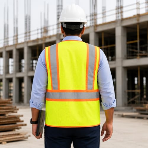 Image of VRITRAZ Unisex High Visibility Reflective Safety Vest | Multi-Pocket Safety Workwear Jacket for Construction Workers, Engineers, Security Guards, Factory & Road Safety Use
