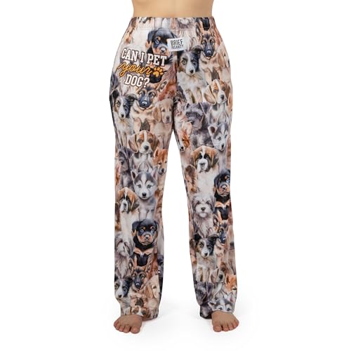 BRIEF INSANITY Lounge Pajama Pants for Men and Women | Cute All Over Puppy Dog Design Bottoms - Comfy, Ultra Soft, Novelty Loungewear Pants (Pet Your Dog, Large)