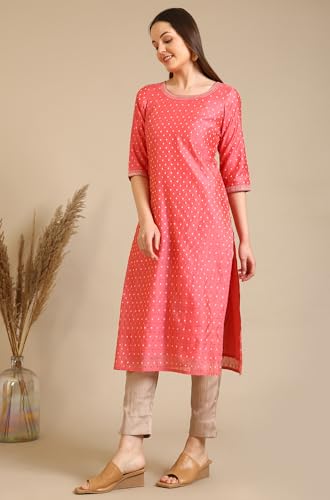 Image of Aurelia Women's Round Neck Embroidered Straight Chanderi Butti Kurta