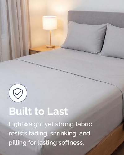 Image of Lightweight 4 Piece Bed Sheet Set Full Size - Cooling Sheets for Hot Sleepers - Breathable Bedding Set w / 8-16 Inch Deep Pockets - 1 Flat & 1 Fitted & 2 Pillowcases - Wrinkle Resistant - Light Grey