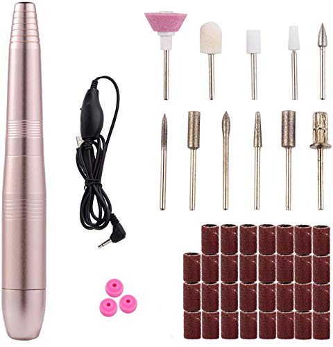 Electric Nail Drill Set, House Envy 11 in 1 Professional 20000 RPM Portable Nail Drill Machine, Electric Nail File with 31 pcs Nail Sand Bands for Acrylics Gel Nails, Gold