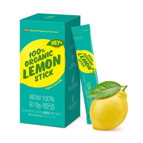 Premium Korean Organic Lemon Juice Stick - 100% [Spanish Lemon] | No Added Sugar - 0 Additives | Not From Concentrate | Hydration | Juice Packets for Lemon Water, Tea, Smoothies &amp; Daily Wellness Routine - HeyN