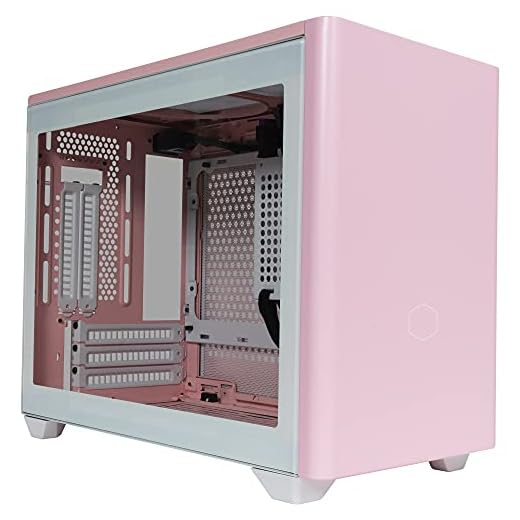 Cooler Master MasterBox NR200P Mini ITX Datorchassi - Sidopanel med härdat glas, överlägsna kylalternativ, vertikal GPU-display, verktygsfri 360 graders tillgänglighet - Flamingorosa