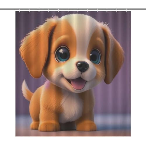 Rideau de douche chien mignon 168x183 cm en textile imperméable ultra résistant - 7