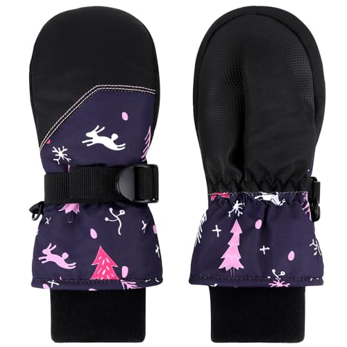Image of Duoyeree Toddler Winter Gloves, Waterproof Fleece Lined Ski Mittens 1-6Y | Waterproof outer fabric with thick soft lining, keeps toddlers' hands dry and warm during snow play