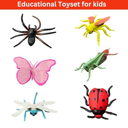 Image of ZESTHOME Mystical Insect Toy Set for Kids | Realistic Bug Figures with Butterfly, Bee, Spider, Grasshopper, Dragonfly & Ladybug | Educational & Learning Toys for Kids 3+ Years | 6-Piece