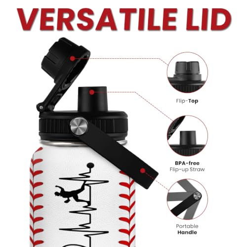 Image of SANDJEST Baseball Water Bottle 32oz Stainless Steel Insulated Bottle for Men, Women, Sports Lovers - Baseball Gifts for Birthday, Christmas