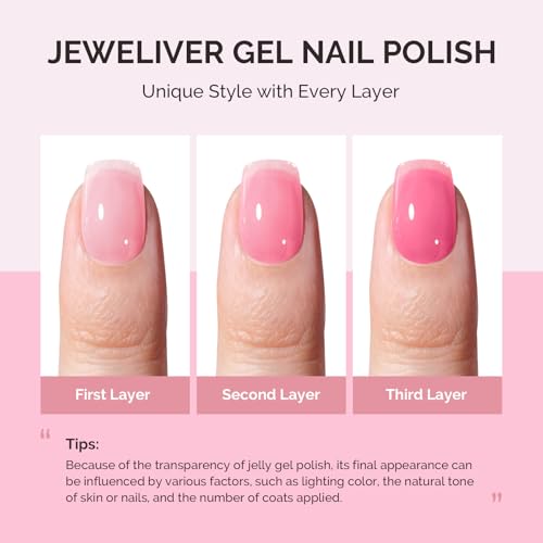 Image of MelodySusie Pink Gel Nail Polish, 0.5Fl.oz Jeweliver Jelly Gel Polish Neon Pink Jelly Rose Nails Sheer Soak Off UV LED Light Cure Gift for Women Girls Nail Art Manicure JIG14
