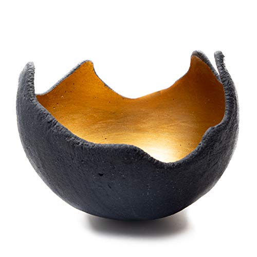 stoamandal Handgefertigte Lichtschale in Gold | Beton schwarz-grau |...