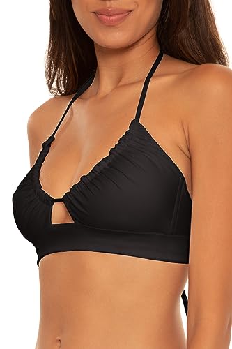 BECCA Women's Standard Color Code Core Bikini Top, Adjustable, Tie Back, Swimwear Separates, Black (A), D2