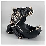 Größe: 30 * 18,8 * 21 cm. HANDIYA Skulptur Handwerkliche Harz Tier Skulptur Löwenstatue Home Decoration Raumzubehör Schlüssel Aufbewahrungsbox Dekoration Handicraft Modell Figur Candy Box (Color : Black)