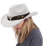 JXXAMZ33 Cowgirl Hat with Wide Belt Western Cowboy Hats for Womens (White)