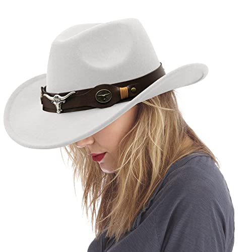 Jxxamz33 Cowgirl Hat With Wide Belt Western Cowboy Hats For Womens (White) #TOP5