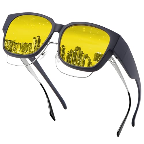 Farrobor Superpuestas Gafas Conducción Nocturna   Polarizadas Gafas Cristal Amarillo Lentes de Sol Visión Nocturna para Hombre Mujer