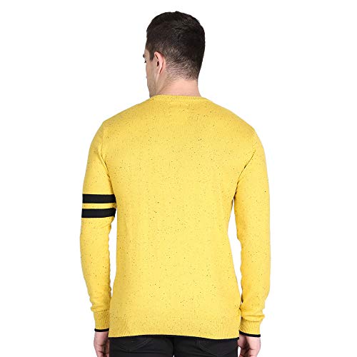 Image of Free Authority Men Cotton Crew Neck Sweater (8905030163249 Yellow with Nepps /Black L)