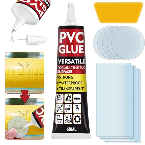 AstraVox Waterproof Air Mattress Patch Repair Kit, 60ml PVC Glue with Elastic Transparent Vinyl Patches for Inflatable Hot Tub, Tent, Boat, Bed, Pool, Super Bonding & Durable
