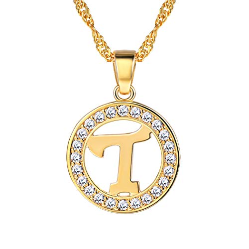 Suplight Necklace with Letter T Gold, Fashion Momogram Jewelry Alphabet Pendant Chain Cubic Zirconia Crytal Capital Initial Necklace for Teen Girls