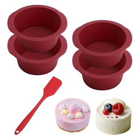 ZRUEWOT Silikonowa forma do pieczenia, okrągła, zestaw 4 sztuk, skrobaczka do ciasta, nie zawiera BPA, Ø 12,6 cm, do Airfryer i piekarnika, nieprzywierająca, mini forma do muffinek, budyniu, tortów