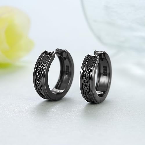 Viking Rune Celtic Wolf Ankh Roman Numeral Sobriety Black Cross Sterling Silver Vintage Hoop Earrings for Men Women2