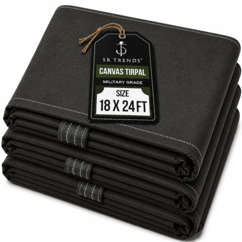 Image of Heavy Duty Tarpaulin 1000GSM Canvas - Commercial Canvas TIRPAL Waterproof- 100% Waterproof Resistance Military Grade- UV Resistant TARP, RUSTPROOF Reinforced Eyelets (18 X 24 FT)