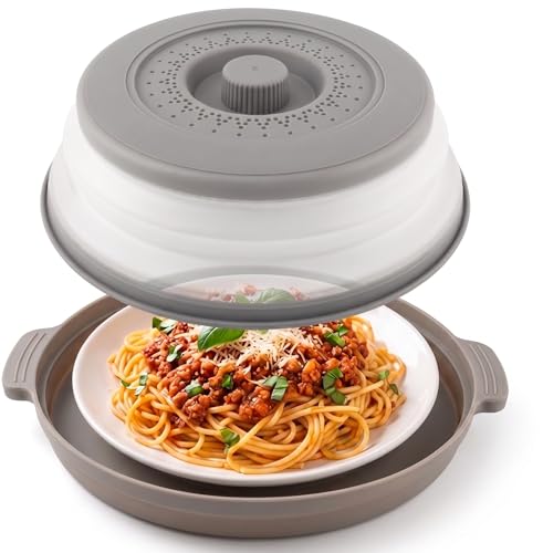Microwave Cover for Food 2-in-1 Microwave Splatter Cover with Anti-Scald Base Plate Collapsible Microwave Food Cover for Reheating & Meal Prep Magnetic Microwave Splatter Cover Alternative