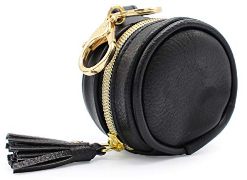 Image of Itzy Ritzy Pacifier Holder Case with Clip - Pacifier Case Includes Clasp to Easily Attach to a Diaper Bag or Purse, Measures 2.5" in Diameter and Holds 2 Pacifiers (Black)