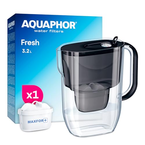 AQUAPHOR Fresh Carafe Filtrante 3,2 L avec (1) Filtre à Eau Maxfor+ (Noir)