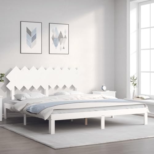 BaraSh Estructura Cama Dormitorio Matrimonial Completo Camas Altas Matrimonio de Matrimonio con cabecero Maciza Blanco Somier