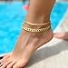 Gold Ankle Bracelets for Women Waterproof - Dainty Gold Anklets Trendy Layered 14K Gold Plated Stackable Chunky Cuban Link Chian Anklet Bracelet Set for Women Non Tarnish Jewelry Gift