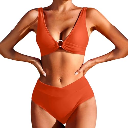 Generico Traje de piscina de mujer de talla fuerte, trajes de playa con cuello en V brasileño, triángulo y cuerdas, dos piezas, traje de piscina acolchado sujetador ajustable Hot Mujer Beachwear de