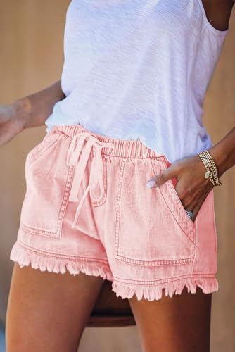 Image of YOCUR Womens Lightweight Shorts Casual Baggy Trendy Hot Pants Elastic Waist Drawstring Comfy Shorts