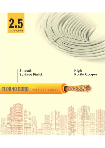 Image of TechnoCord pvc Insulated Wire 90 Meter Copper Wire (YELLOW, 2.50 SQ MM) | PVC