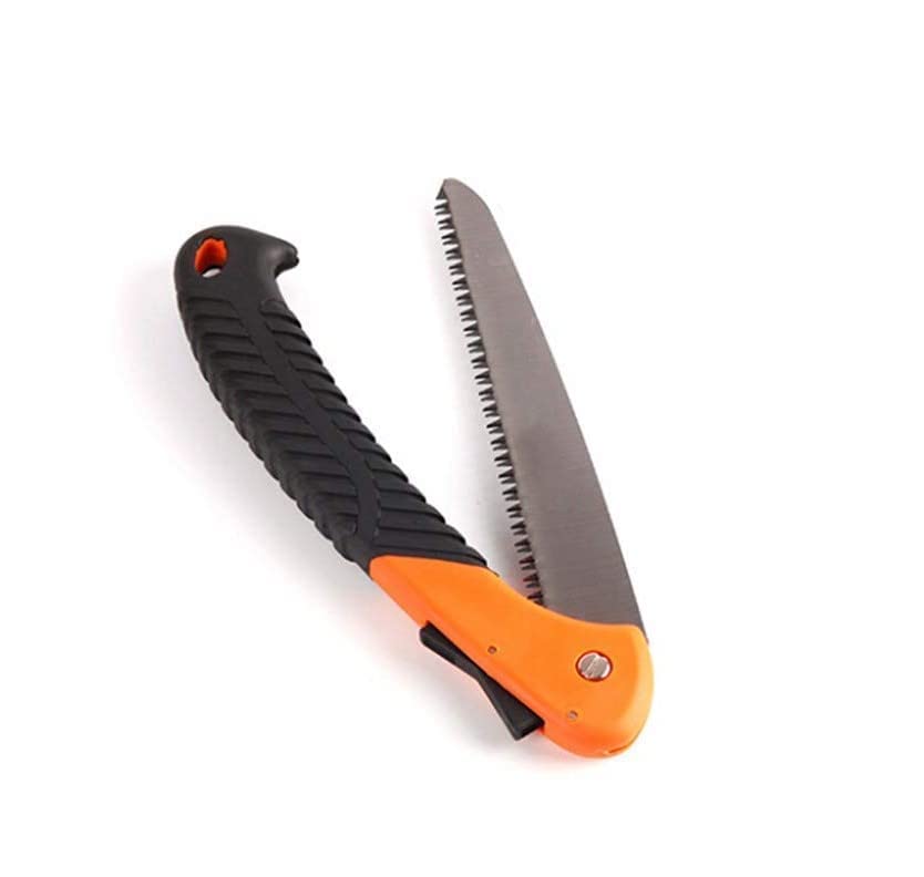 HiFam Folding Pruning Gardening Hand Saw With Secure Lock For Camping, Wood Cutting Tree Branch (Red, AC/DC)