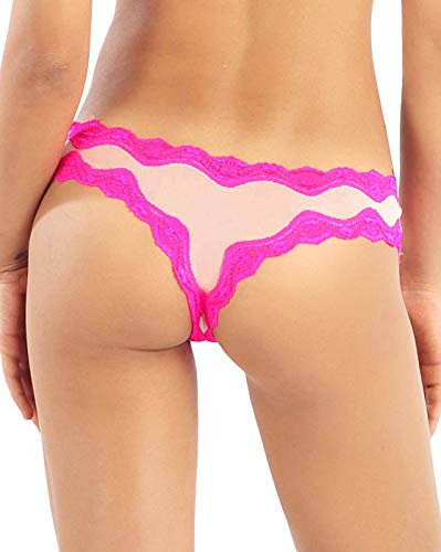 Image of Candyskin Women's Thong Pink Panty Trim Lace Comfort Wear Low Rise