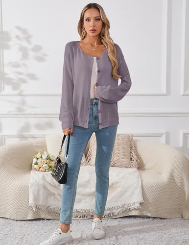 Image of Libsorge Womens Oversized Lightweight Sheer Button Cardigan Spring 2025 Trendy Solid Ribbed Knit Long Sleeve Thin Sweater
