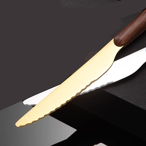 Miniatura 3 de Juego de cubiertos dorados de 24 piezas para 6, juego de cubiertos de madera de acero inoxidable que incluye tenedores, cuchillos, cucharas, moderno