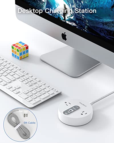 Power Strip Surge Protector With Usb C - Extension Cord Flat Plug With 2 Widely Ac Outlet And 3 Usb, Small Desktop Charging Station With 5 Ft Power Cord, Compact For Travel, Home And Office (490J) #TOP4