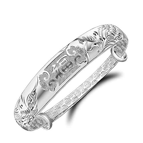 SSZUKOOU 999 Sterling Sliver Bracelets Adjustable Chinese Style Lucky Bangle
