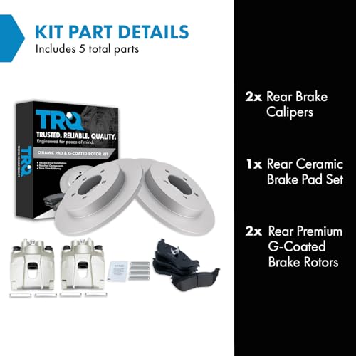 Image of TRQ Rear Brake Pad and Rotor Set Ceramic Solid Rotors Calipers