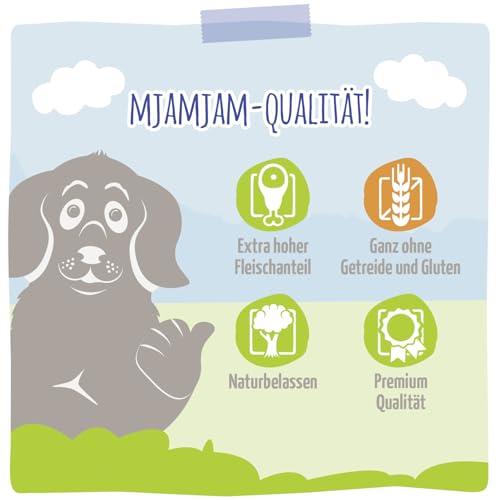 MjAMjAM - Premium Nassfutter für Hunde - DUO von saftigem Hühnchen & Forelle an gedämpfter Zucchini, 6er Pack (6 x 200g), getreidefrei mit extra viel Fleisch