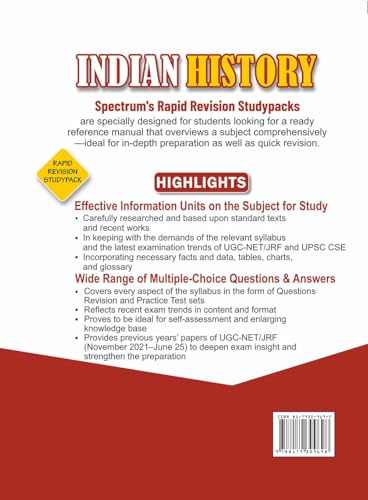 Image of Indian History English (2026) Edition Upsc Optional Paper for NTA UGC-NET JRF SET Colleges , upsc history books , upsc exam books 2026 /Edition ... (Spectrum's Rapid Revision Studypacks)