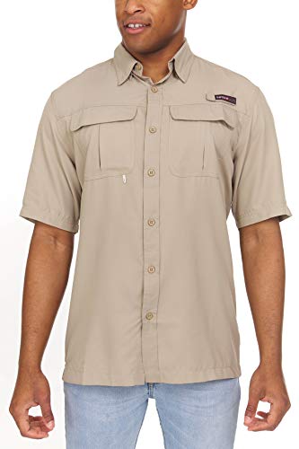 Swiss Alps Mens Short Sleeve Lightweight Breathable Outdoor Fishing Shirt Beige Small