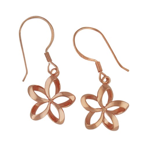 Sterling Silver with Rose Gold Tone Overlay 1/2 Inch Open Plumeria Dangle Earrings