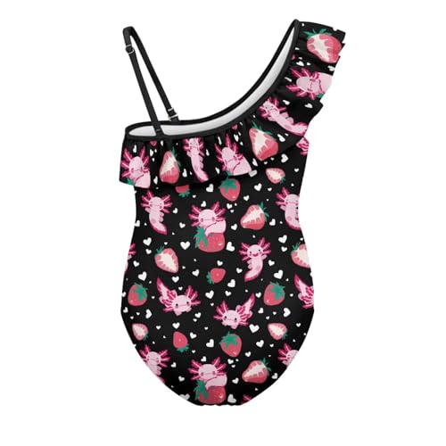 WELLFLYHOM Axolotl Girls One Piece Swimsuits 3-14 Ruffle One Shoulder Bathing Suits Full Coverage Beachwear2