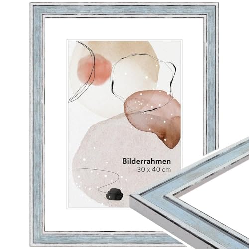 WANDStyle Marcos de fotos A3 vintage, Marco azul para cuadro y poster, Marcos para cuadros 30x42 cm, Marco fotos A3 madera, Portaretratos de pared, Picture Frame H460 - Made in Germany