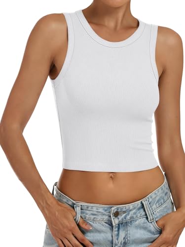 Image of ANRABESS Womens Crop Tank Tops High Neck Sleeveless Ribbed Knit Slim Fit Shirts 2026 Summer Casual Basic Workout Clothes