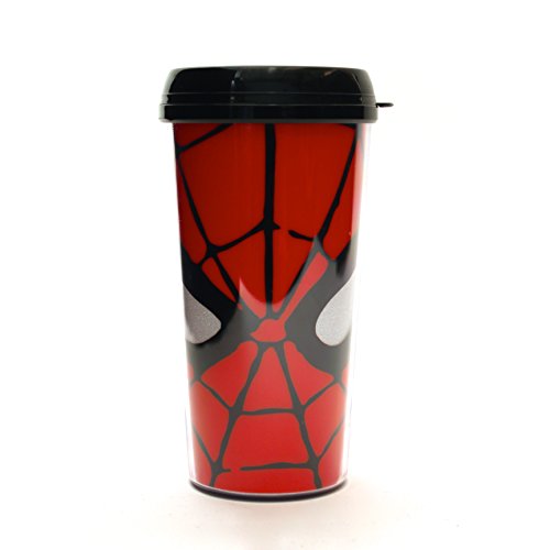 Silver Buffalo Marvel Spider-Man Eyes Glitter Plastic Travel Mug, 16-Ounces