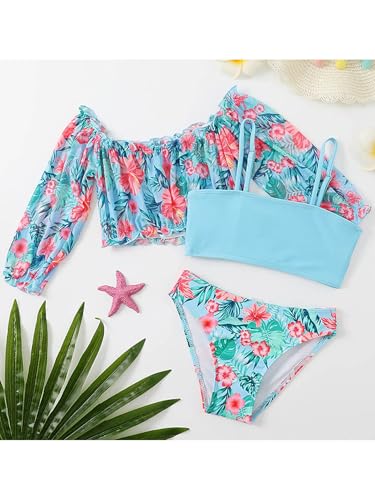 Kids Long Sleeve Cover Up Bathing Suit Swimwear Girls 3 Piece Rash Guard Swimsuit Bikini Set3