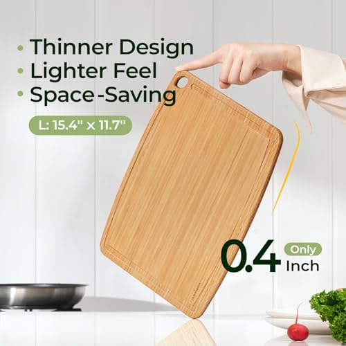 Keechee Dishwasher Safe Bamboo Cutting Boards 15.4x11.7in Heat-Resistant Chopping & Charcuterie Board with Juice Groove, Durable Lightweight Kitchen Essentials for Meat, Vegetables, Easy Clean — view 3