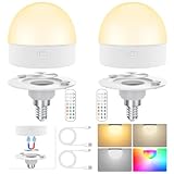 Rechargeable Light Bulbs with Remote, E12 Battery Operated Light Bulb with 15 Colors Selectable, Timer, Dimmer, Removeable Magnetic Base, Wireless Puck Light Bulb for Wall Sconce, Non-Hardwired, 2Pack